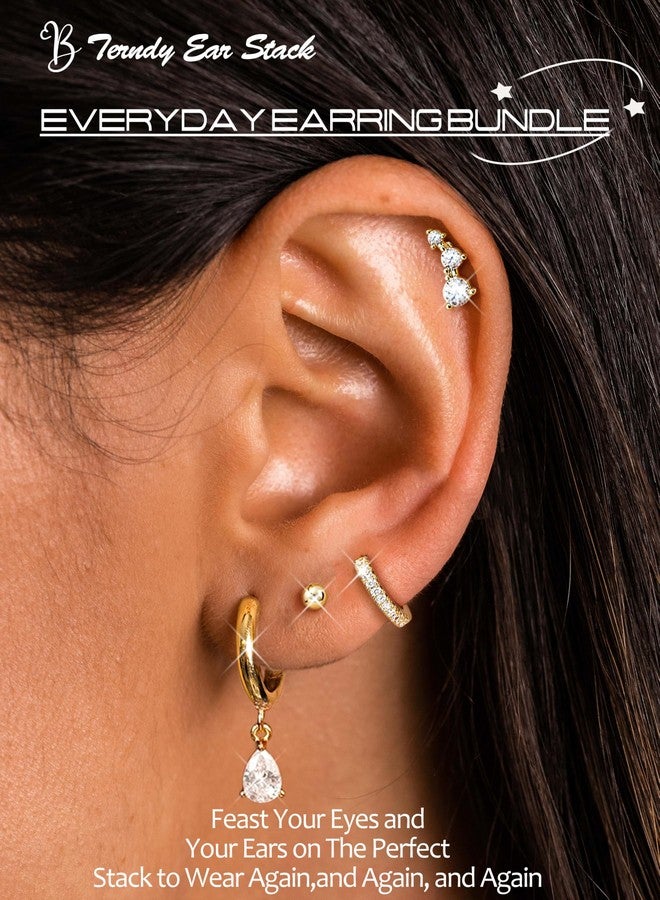 BESTEEL Small Hoop Earrings for Women - Hypoallergenic Surgical Steel Flat Back Earring Stacks Set Dangle Huggie Stud Cartilage Jewelry Trendy 4 Pairs - Image 3